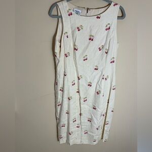 Laura Ashley Cream Sleeveless Shift Dress with Red Cherry Print